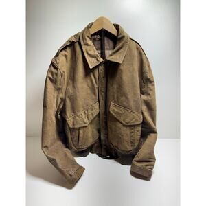 Vtg Y2K Burma Run Men’s Genuine Leather Bomber Jacket Sz Large Brown Motorcycle